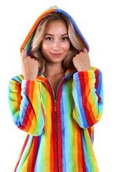 CAPRI dlouhý duhový župan s kapucí a zipem, vel. XL, galerie